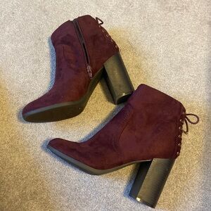 Purple suede heeled booties